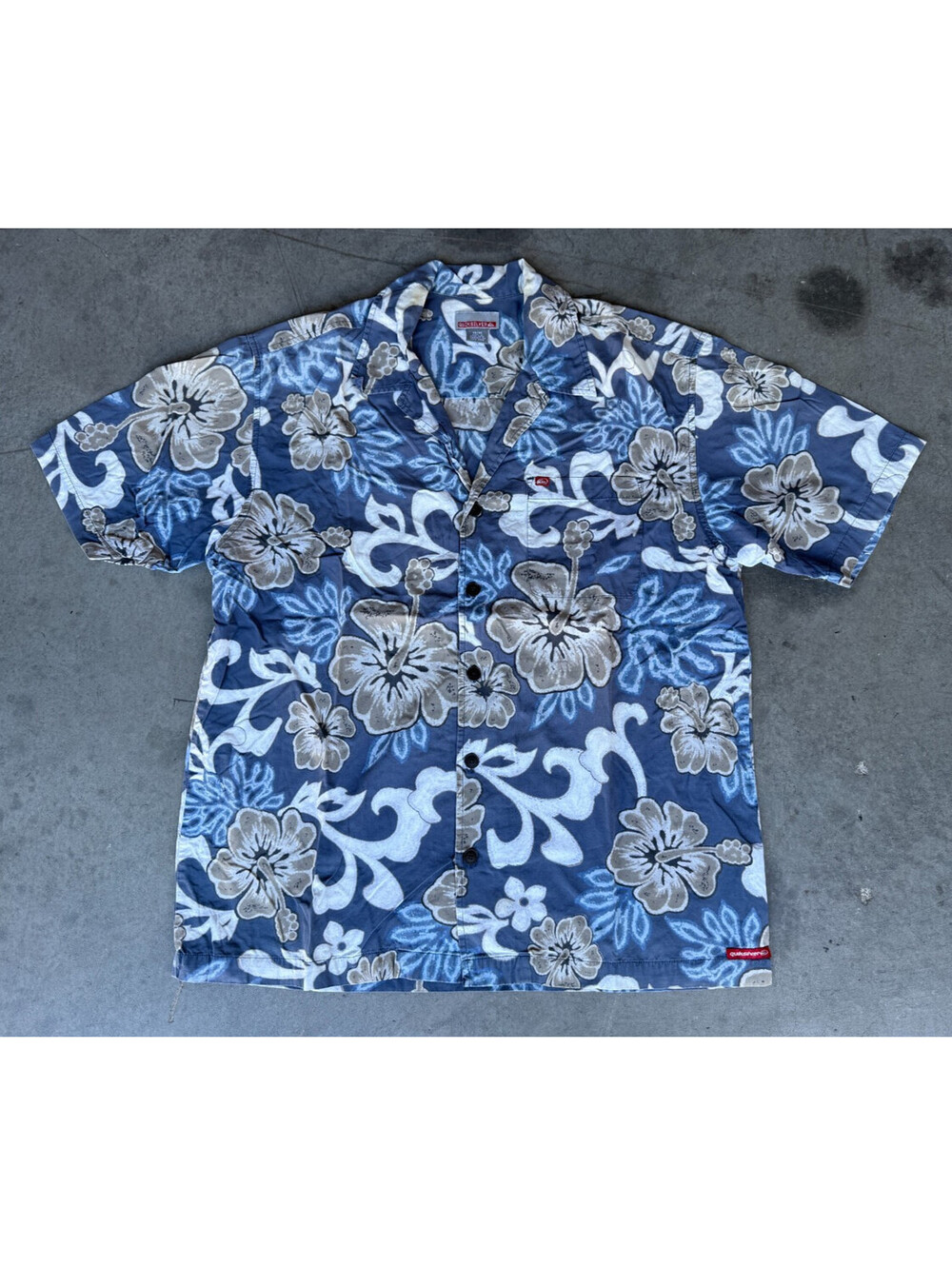 VTG Mens Sz Medium Quiksilver Hawaiian Shirt Short Sleeve Blue Floral